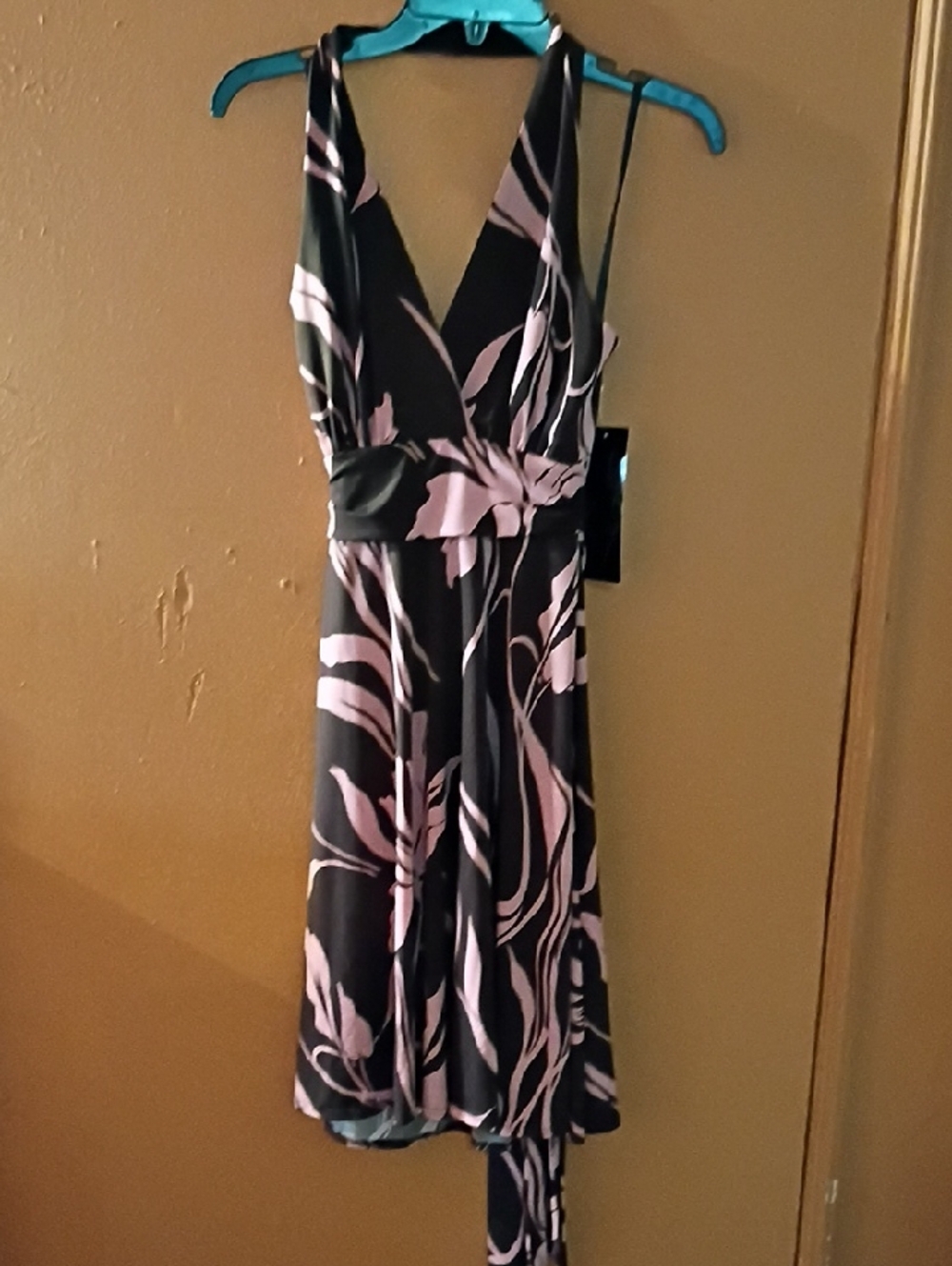 Roulette Black Dress with Pink Abstract Print One-Shoulder